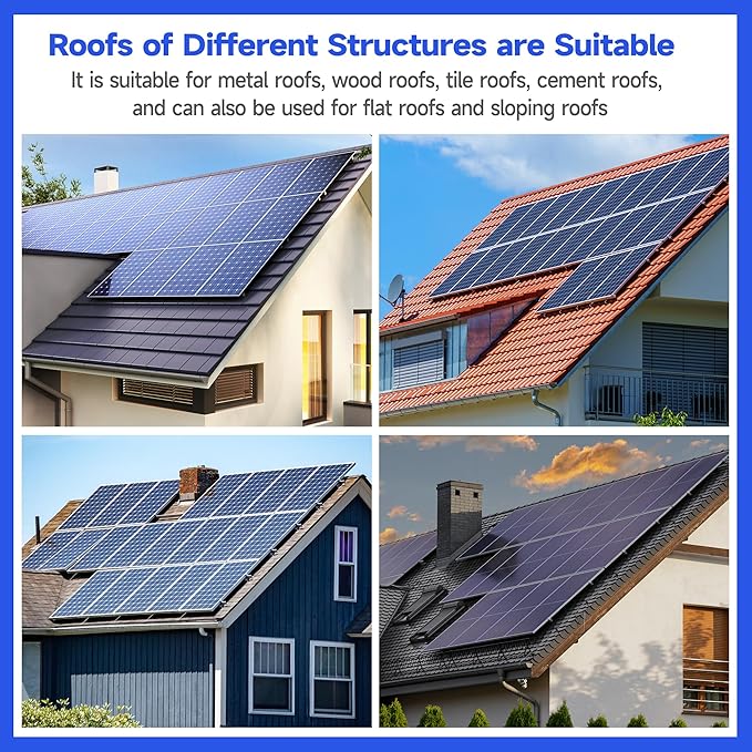 Solar Panel Mounting Brackets Kit 10Pcs Solar Roof Mount Kit for 1-4 Pieces, Aluminum Alloy Mount for Flat Pitched Roof Rack Mounting Brackets