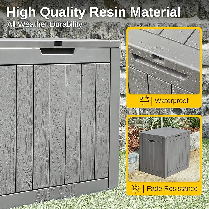 EAST OAK Outdoor Storage Box, 90 Gallon Deck Box, Waterproof Resin Storage Bin & Outdoor Storage Box, 31 Gallon Deck Box Indoor and Outdoor Use, Waterproof Resin Storage Bin