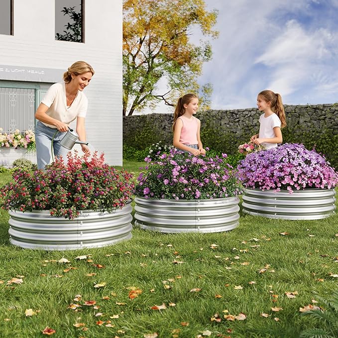 IDEALHOUSE Round Raised Garden Bed, 2x2x1FT Round Galvanized Steel Raised Garden Bed Kit, Rust-Resistant, Easy Assembly, Safe Edges for Vegetables, Flowers & Fruits