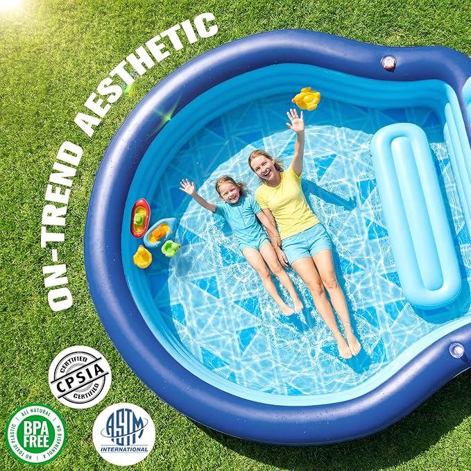 Inflatable Pool with Seats and Headrest,Oversized Thickened Large Blow Up Pool for Audlt,Inflatable Backyard Pools for Adult,Durable Swim Center Inflatable Family Lounge Pool 90"×90"×20"-Navy