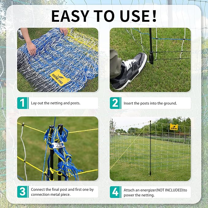 PPOLB Highly Visible Blue Electric Fence Netting, 42.5" H x 164' L, Portable Livestock Nets Mesh for Goats, Sheep, Hogs, Dog, Electric Fencing for Backyards, Homesteaders, Farms Ranches, and Gardens