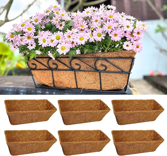 LaLaGreen 16" (6 Pack, Rectangular) Trough Coco Liners for Planter – Medium Coconut Coir Replacement for Window Box, Wall Mount Flower Pot, Outdoor Use– Also Available in 24/30’’ and Different Shapes
