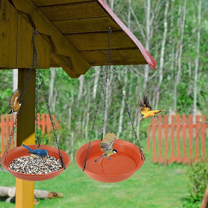 VUWEZ Hanging Bird Bath, Hanging Bird Water Feeder for Outdoors, Feeder Bowl, 1 Pack Birdbath Tray Accessories for Outside, Plastic Birdbaths Tray for Garden Patio Decoration (10", Terra Cotta)