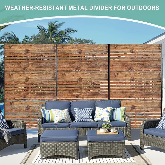 Metal Privacy Screen for Outdoor & Indoor Use, Free Standing Privacy Screen for Patio Garden Pool, 72" H x 47" W Decoative Privacy Panels, Weather Resistant, Easy Assembly (Natural Brown)