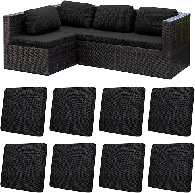 8Pcs Patio Cushion Covers,Outdoor Cushions Covers,Stretch Cushion Covers Replacement, Washable and Reusable Furniture Protectors(Black)