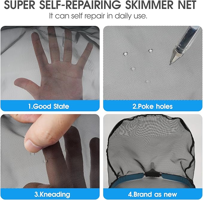 TidyMister Self-Repair Heavy Duty Pool Net, Upgrade Reinforced Handle, Pool Cleaning Skimmer Net with Nylon Fine Mesh Net, Thick Aluminum Frame, Deep Trash Bag for Above Ground & Inground Pools