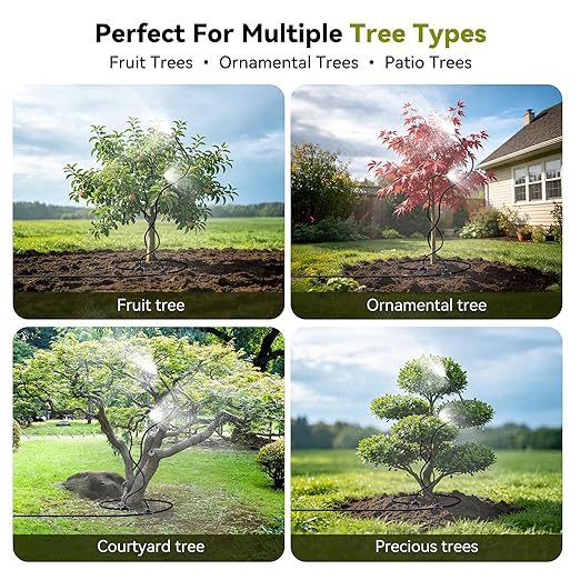 High-Flow Tree Irrigation System, 15FT 12mm Hose & 2Pcs 6.5FT Adjustable Nozzles, for Tree Roots & Canopies Irrigation, Leaf & Fruit Cleaning, Ideal for Fruit Trees & Ornamental Trees