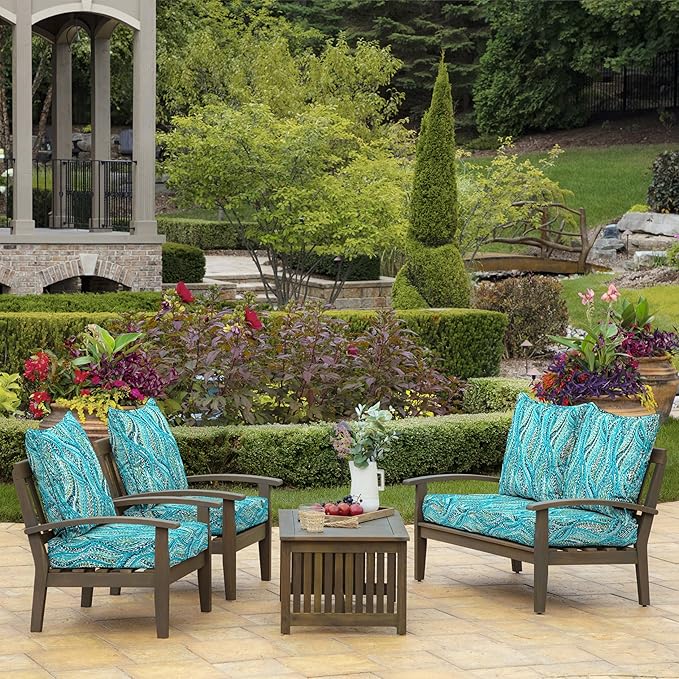 Arden Outdoor Deep Seat Cushion Set (2-Pack), 24 in x 24 in, Weather-Proof, Rain-Proof, Fade Resistant Patio Cushion for Chair, Sofa, and Couch Teal Ariel