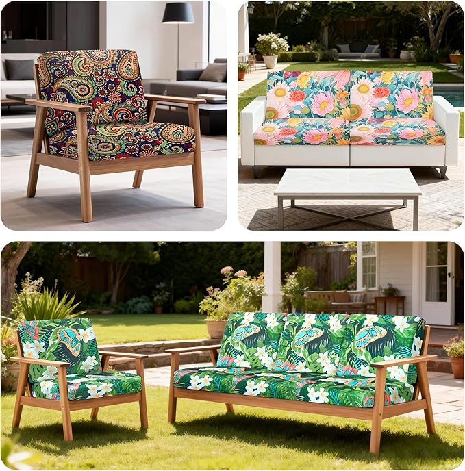 BIETYONE 4Pcs Patio Stretch Cushion Covers,Outdoor Sofa Replacement Cover Slipcovers for Patio Furniture Cushion Covers, Washable Reusable Furniture Protector