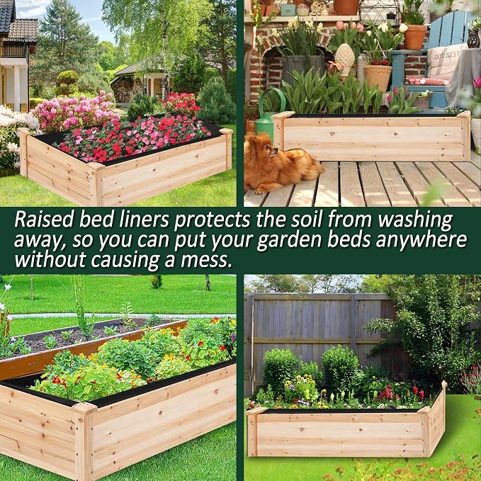 1PCS Raised Garden Bed Liner Fabric Raised Garden Bed Breathable Drainage Rectangle Grow Bags with Handles Fabric Garden Bed for Outdoor Garden Bed Holds Soil - 8ft x 2ft x 1ft