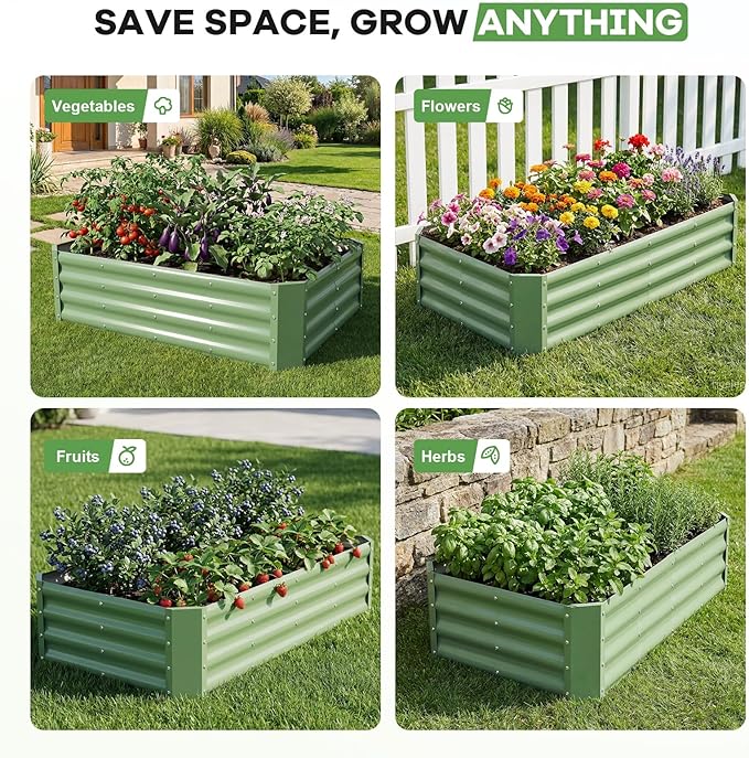 Galvanized Raised Garden Bed Kits, 2 Pack Metal Planter Box Outdoor, 4x2x1ft Rectangular Steel Planter Bed for Vegetables, Fruits, Flowers, Herbs(Olive Green)