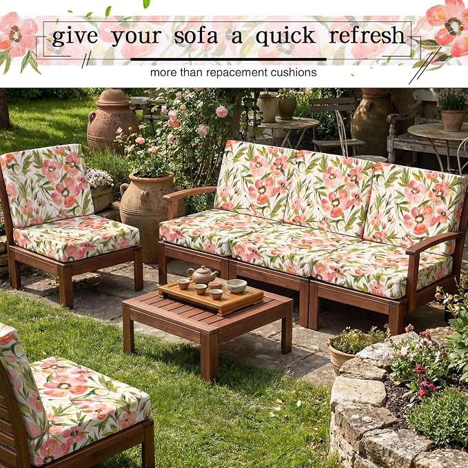 Newwiee 12 Pcs Patio Cushion Covers Outdoor Stretch Sofa Couch Cover Replacement Couch Slipcover Sofa Seat Chair Porch Patio Furniture Protector, Flexibility Washable(Colorful,Vivid Floral Leaf)