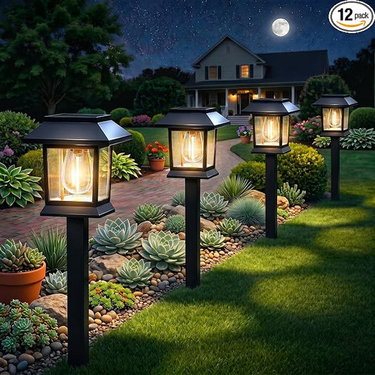 Benany Solar Outdoor Lights, 12 Pack Solar Pathway Lights Waterproof, Landscape Lighting for Path Walkway Lawn Garden Yard Outside Décor, Black