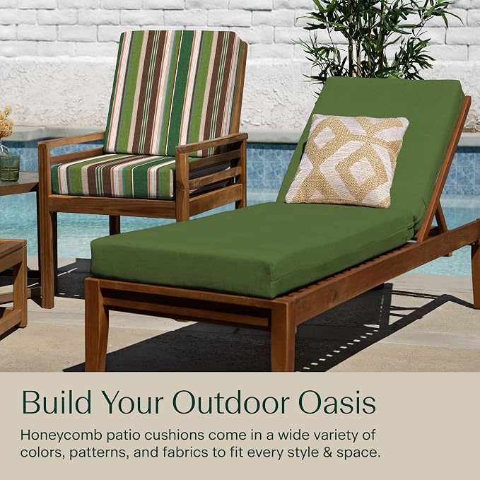 Honeycomb Outdoor Chaise Lounge Cushion for Patio Furniture, Water & Fade Resistant, Removable Cover, 21.5 x 70, Heritage Textured Solid Artichoke Green