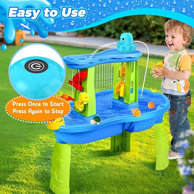 Water Table Pump, Battery Powered Continuous Water Pump for Water Table, Cordless Octopus Rechargeable Magnetic Pump, No Drill Installation, Outdoor Water Play Accessory for Kids (Green)