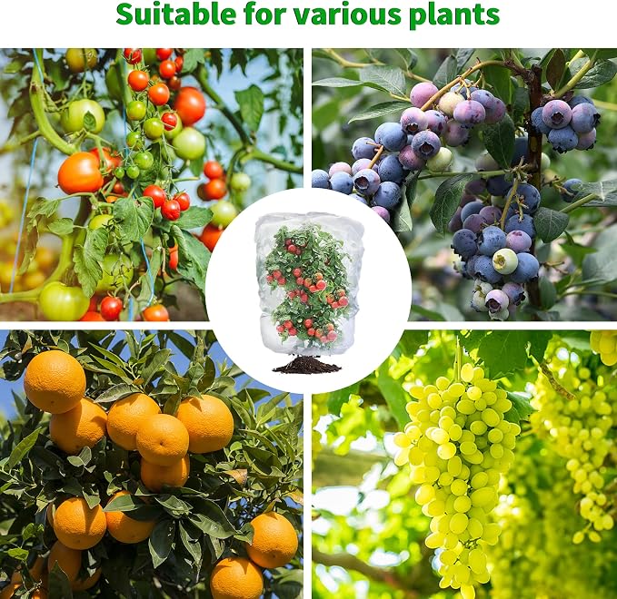 afzdby Garden Mesh Netting with Drawstring,Plants Cover Protection from Anti Birds,Bugs,Cicadas,and Insects-Pest Barrier Bag for Blueberry Bushes,Citrus,Tomatoes,Vegetables,Fruit Tree and Orange