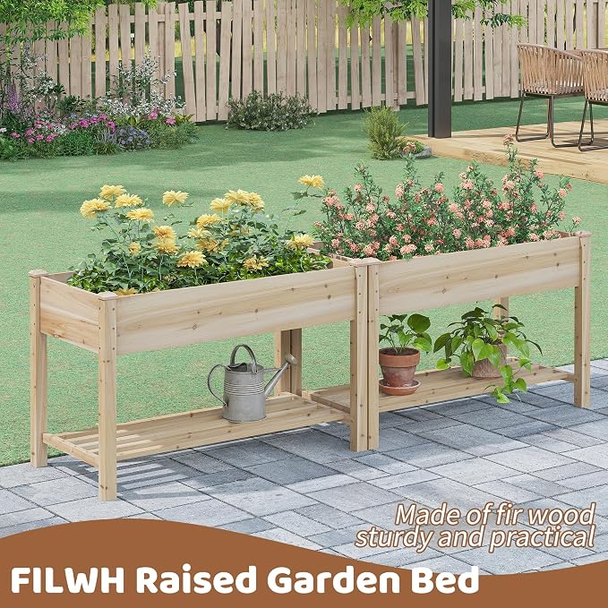 Raised Garden Bed with Legs Elevated Wooden Planter Box Stand Large Planter Stand Box for Fruits Vegetables Flowers with Divider with Bag - 48 * 24 * 30.5IN
