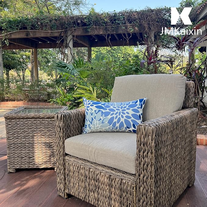 Pack of 2 Patio Lumbar Pillows, 12”x20” Fade Resistant Outdoor Waterproof Lumbar Pillow with Inners, Decorative Garden Lumbar Cushions for Home Patio Terrace Sofa Use