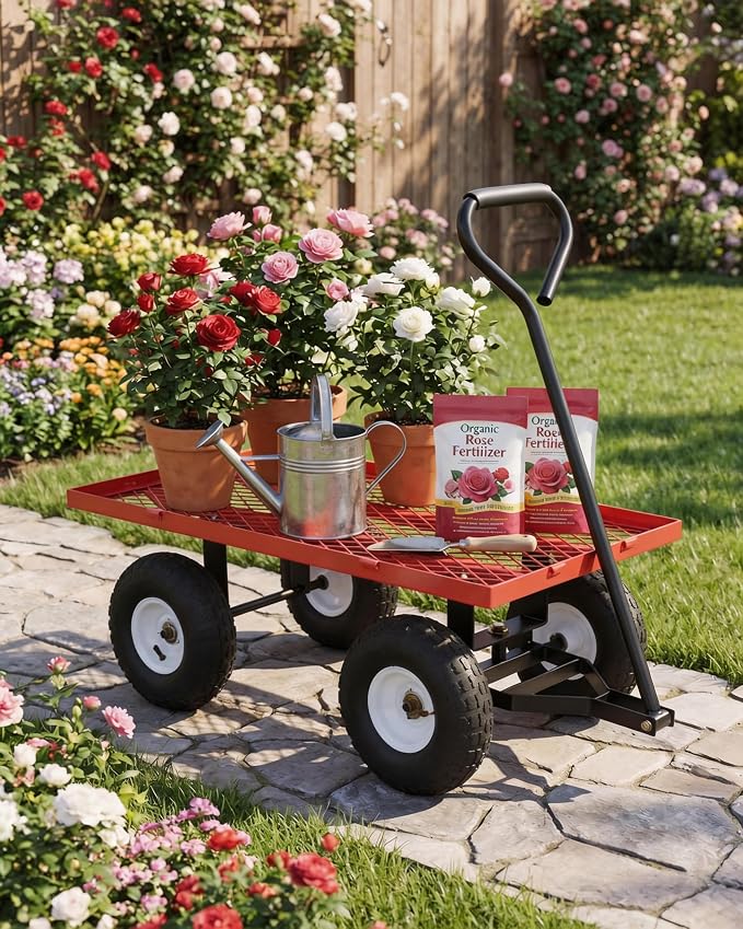 GarveeTech 400LBS Heavy Duty Steel Garden Cart, Garden Wagon Cart on Wheels, Metal Yard Utility Wagon with Removable Mesh Sides, 10" All Terrain Tires, 180° Rotating Handle for Lawn, Garden, Farm