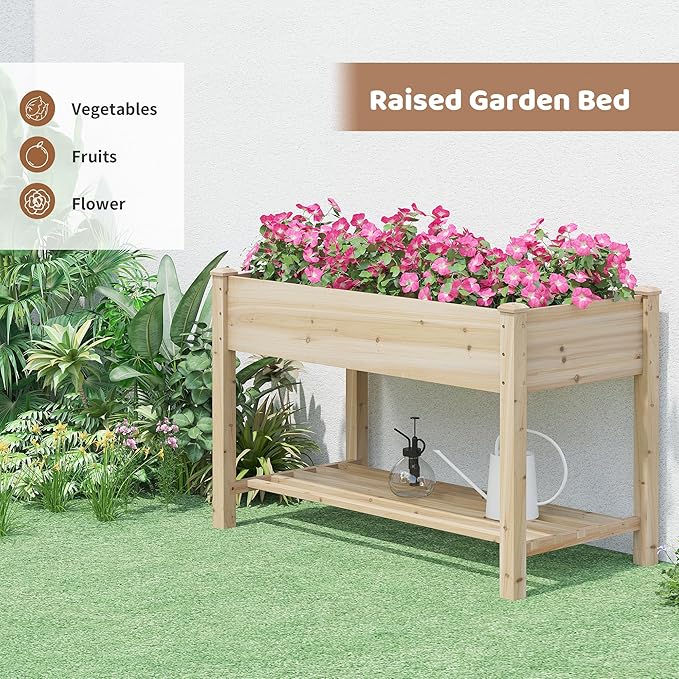 Raised Garden Bed with Legs Elevated Wooden Planter Box Stand Large Planter Stand Box for Fruits Vegetables Flowers with Divider with Bag - 48 * 24 * 30.5IN