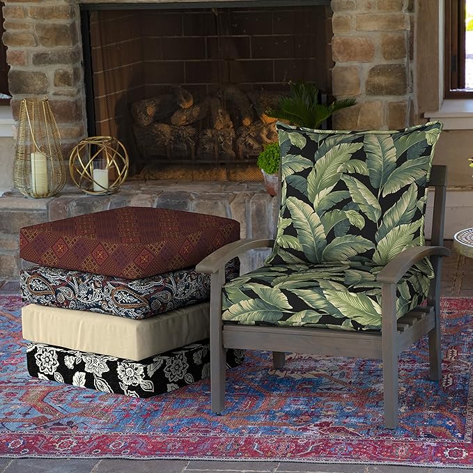 Arden Outdoor Deep Seat Cushion Set (2-Pack), 24 in x 24 in, Weather-Proof, Rain-Proof, Fade Resistant Patio Cushion for Chair, Sofa, and Couch Onyx Cebu