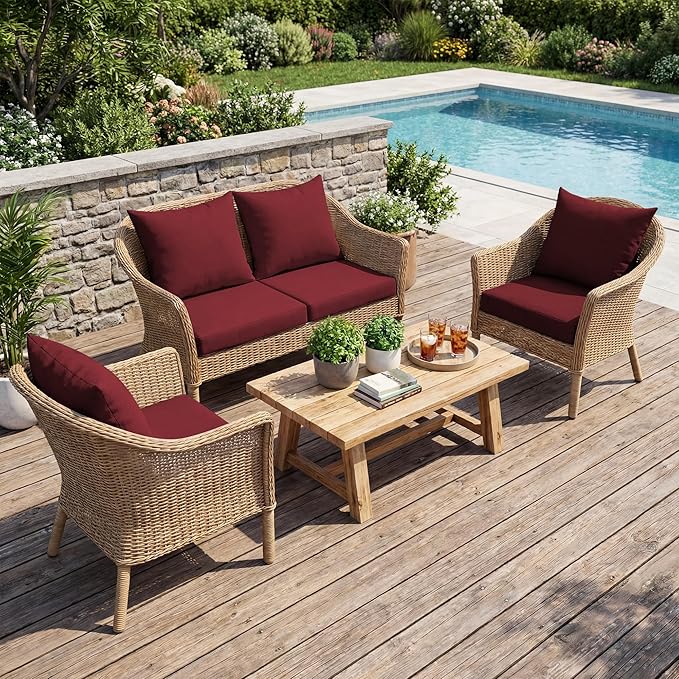 UNIKOME Outdoor Seat Cushions 19 X 19 Inch - Water-Resistant & Fade Resistant, Removable Cover Patio Furniture Cushions for Chair, Sofa, Couch, Wicker, Wine Red