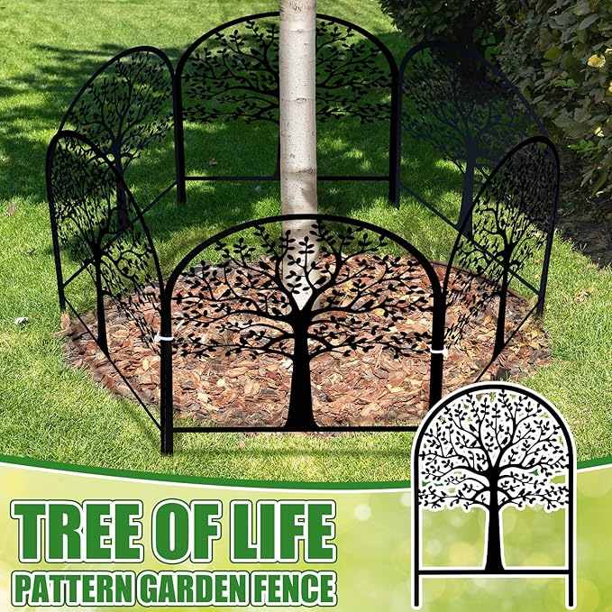 Yaocom 6 Pack Tree of Life Decorative Garden Fence Border 16.5''H x 11.8''W Animal Barrier Border Metal Arched Garden Fencing Panels for Easter Flower Bed Outdoor Patio Yard Decor