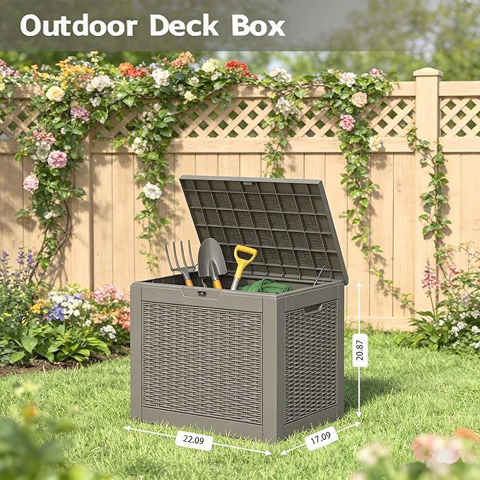 32 Gallon Outdoor Storage Box, Resin Deck Boxes Outdoor Waterproof For Patio Furniture, Garden Tools, Pool Supplies, Lockable And UV Resistant (a Set of 2,Rattan Gray)