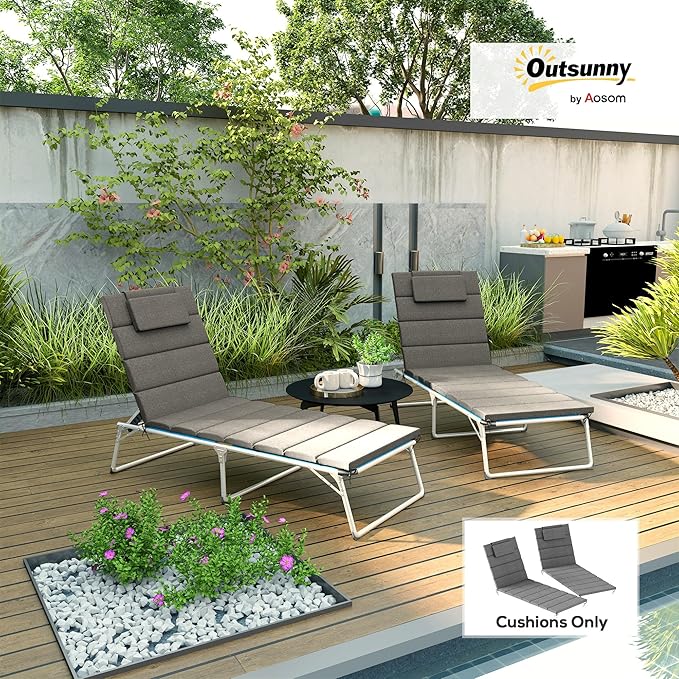 Outsunny Outdoor Lounge Chair Cushion Set of 2, 80" x 26" UPF50+ 230gsm Olefin and 25D High-Density Foam, Foldable Patio Chaise Lounge Cushion Set, Fade Resistant for Lawn Pool, Charcoal Gray
