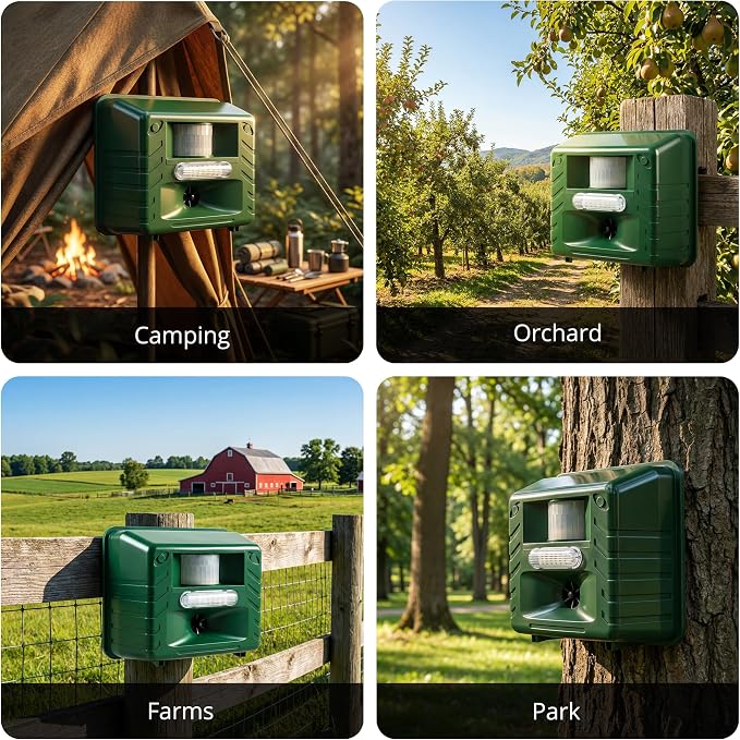 ASPECTEK Yard Sentinel Ultrasonic Animal Repeller with Strobe Light, 3 Mode Protection, Motion Sensor, Deterrent for Deer, Raccoons, Squirrels and Opossums AC and Battery Powered - 1 Pack