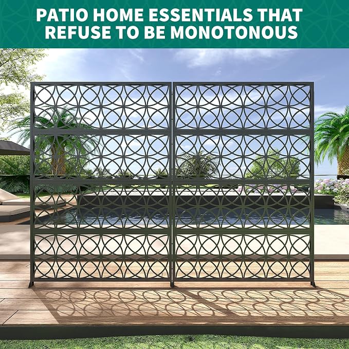 6FT Metal Privacy Screen Outdoor, Decorative Privacy Fence, Weather-Resistant Freestanding Panel with Stand, Durable Steel for Patio, Garden, Balcony, or Backyard, Copper Coin