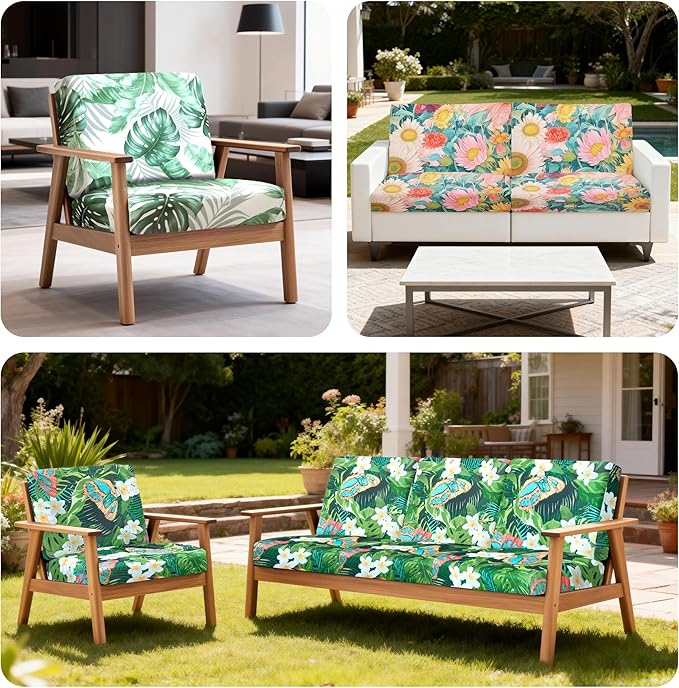 BIETYONE 4Pcs Patio Stretch Cushion Covers,Outdoor Sofa Replacement Cover Slipcovers for Patio Furniture Cushion Covers, Washable Reusable Furniture Protector