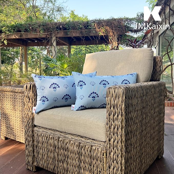 Pack of 2 Patio Lumbar Pillows, 12"x20" Fade Resistant Outdoor Waterproof Lumbar Pillow with Inners, Decorative Garden Lumbar Cushions for Home Patio Terrace Sofa Use