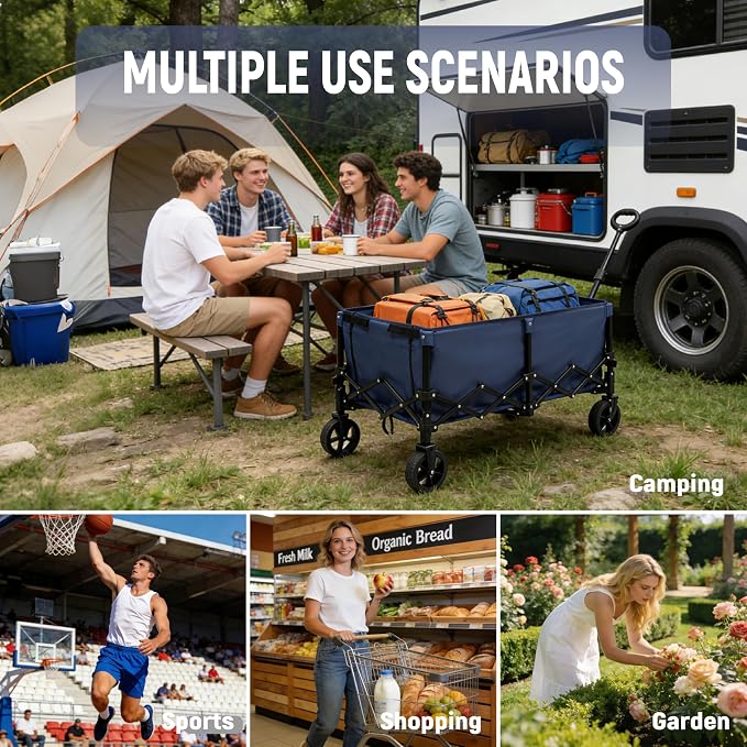 Collapsible Wagon Cart with Extendable Storage - 5.8cu.ft Capacity,300lbs Heavy Duty,Compact Foldable Wagon Cart for Grocery Shopping,Outdoor,Camping,Sport Events,Garden,Vendor Markets,Soccer Games
