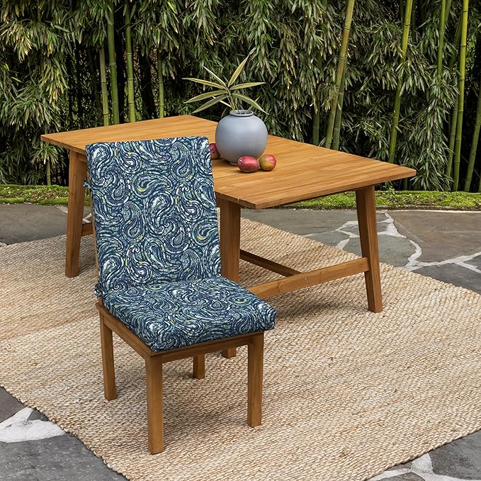 Arden 2-Pack earthFIBER Outdoor Patio Dining Chair Cushion, 20x44, Rain-Proof Seat Pad, Fade-Resistant Outdoor Cushion Sapphire Blue Ridge Paisley