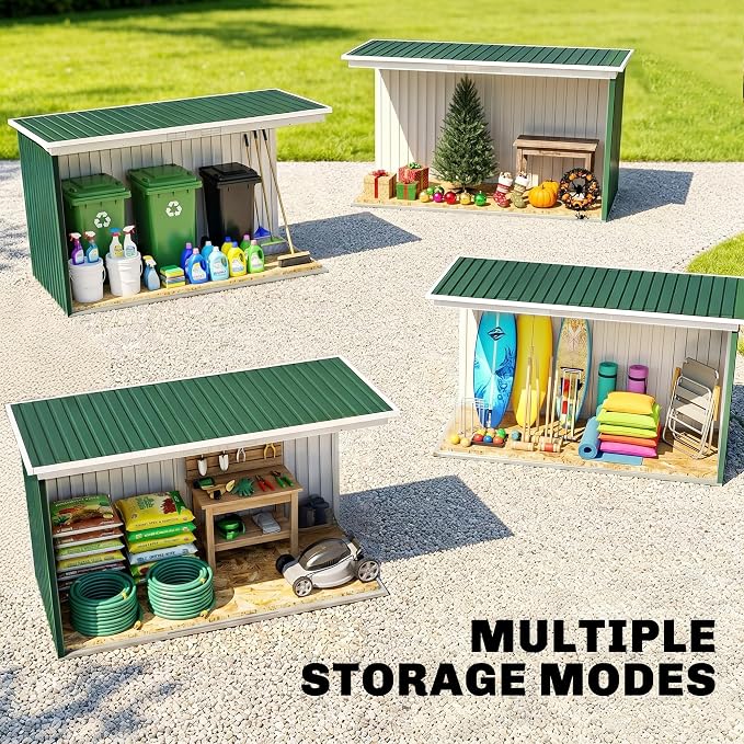 Outsunny 9' x 4' Outdoor Storage Shed, Metal Garden Tool House with Sloping Roof and Lockable Door for Backyard, Bike, Patio, Garage, Lawn, Green