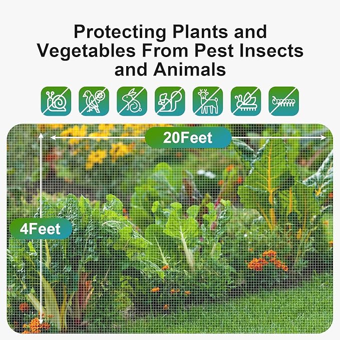 Garden Netting Pest Barrier: 4'x20' Fine Bug Netting for Garden Protection Row Cover Raised Bed Screen Mesh Greenhouse Mosquito Net, Protecting Tree Plants Vegetable Flowers Fruits
