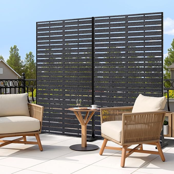 Outdoor Privacy Screen 60" H HDPE Decorative Freestanding Privacy Panel, Sandblasting Louvered Privacy Screens with Stand, Weather-Resistant Panel for Patio, Balcony, Backyard(5 Panels)