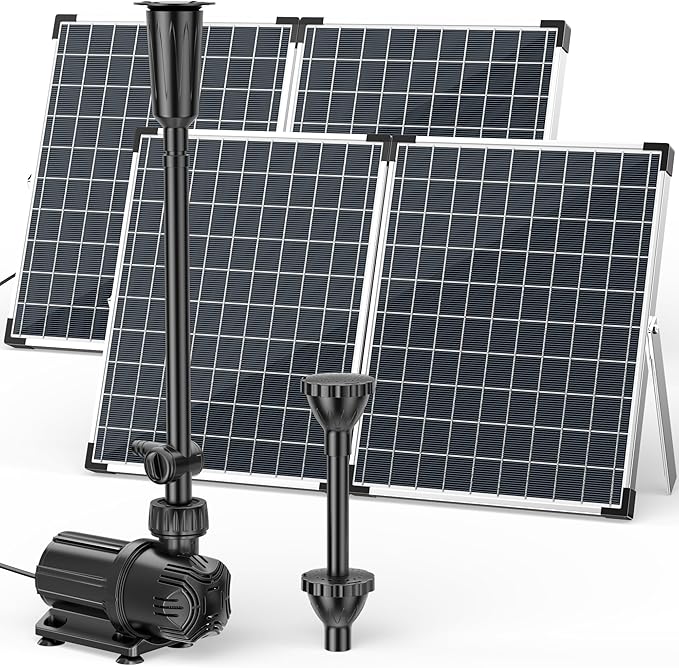 POPOSOAP 100W Solar Water Fountain Pump, 1200GPH Adjustable Flow & Dry-Run Protection Pond Pump, Dual Solar Panels, 3 Spray Nozzles, Solar Fountain Pump Kit for Outdoor Ponds, Water Garden P1100