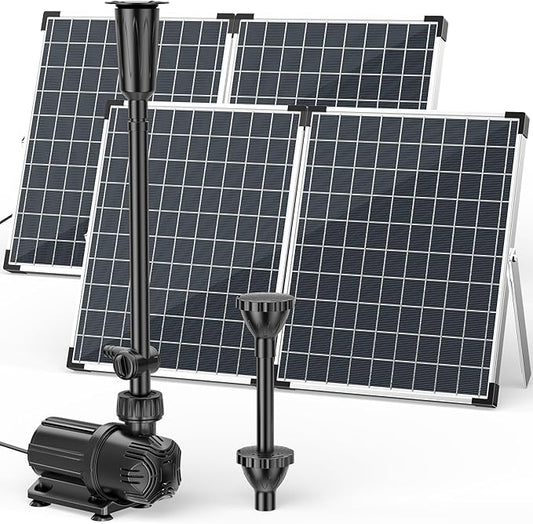 POPOSOAP 100W Solar Water Fountain Pump, 1200GPH Adjustable Flow & Dry-Run Protection Pond Pump, Dual Solar Panels, 3 Spray Nozzles, Solar Fountain Pump Kit for Outdoor Ponds, Water Garden P1100