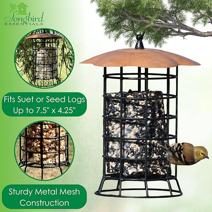 Songbird Essentials Copper Roof Suet Log Feeder
