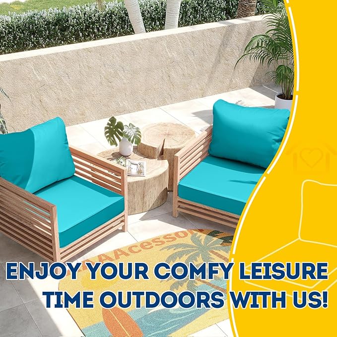 AAAAAcessories Outdoor Seat Cushions for Chairs, Fade-Resistant, Waterproof Patio Furniture Replacement Cushions, 22" x 24" x 5" + 22" x 19", Turquoise Blue