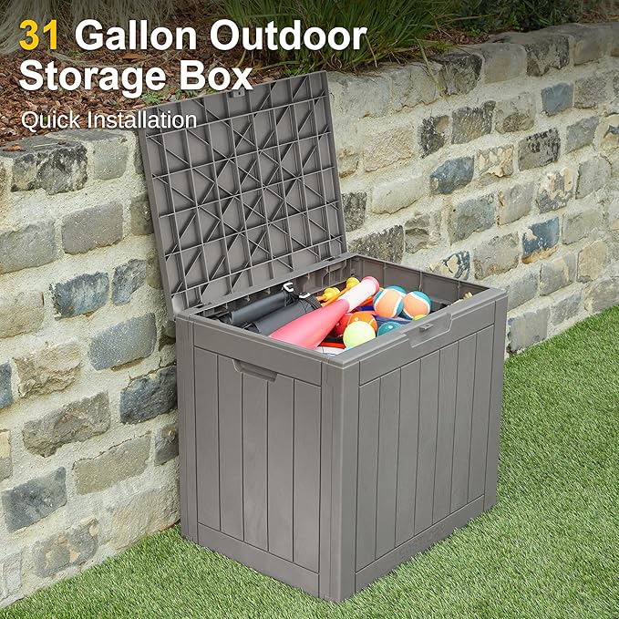 EAST OAK Outdoor Storage Box, 90 Gallon Deck Box, Waterproof Resin Storage Bin & Outdoor Storage Box, 31 Gallon Deck Box Indoor and Outdoor Use, Waterproof Resin Storage Bin