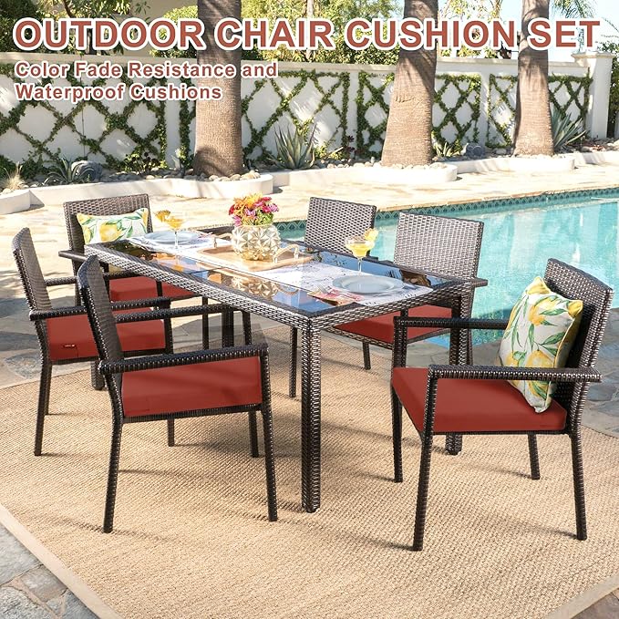 Favoyard Outdoor Chair Cushion Set of 4 Rainproof & Color Fade Resistant 17 x 16 x 2 in Square Corner Patio Furniture Cushions with Waterproof Hidden Zipper Attach Ties for Dining Table Chairs Seats