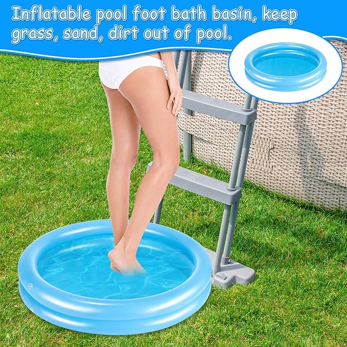 2 Pack Blue Inflatable Pool Foot Bath Basin, Swimming Pool Clean Feet, Foot Soaking Bath Basin for Pool Entry Ladder, Home Spa Treatment for Above Ground Pools