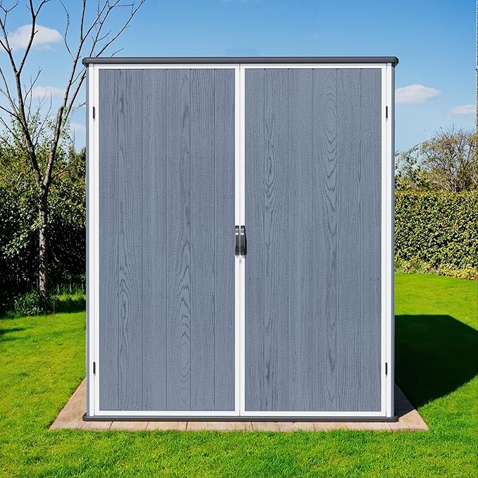 Greesum 5X3FT Plastic Storage Shed with Floor, Resin Outdoor Storaged Shed with Lockable Door, Easy Assembly All-Weather Tool Sheds for Garden, Backyard, Patio, Dark Gray (4.7×2.5FT)