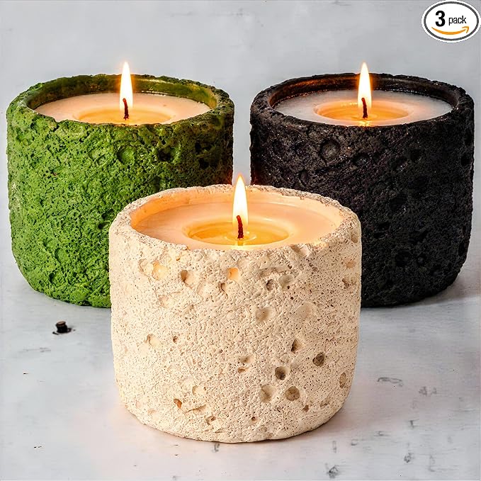 Viyffo 3 Pack Citronella Candles Outdoor, Citronella Candle Set, Outside Decorative Scented Candles, Non Toxic Soy, Colorful Ceramic Jar for Patio, Backyard Décor & Camping Gift (6oz, 12H+ Burn Each)