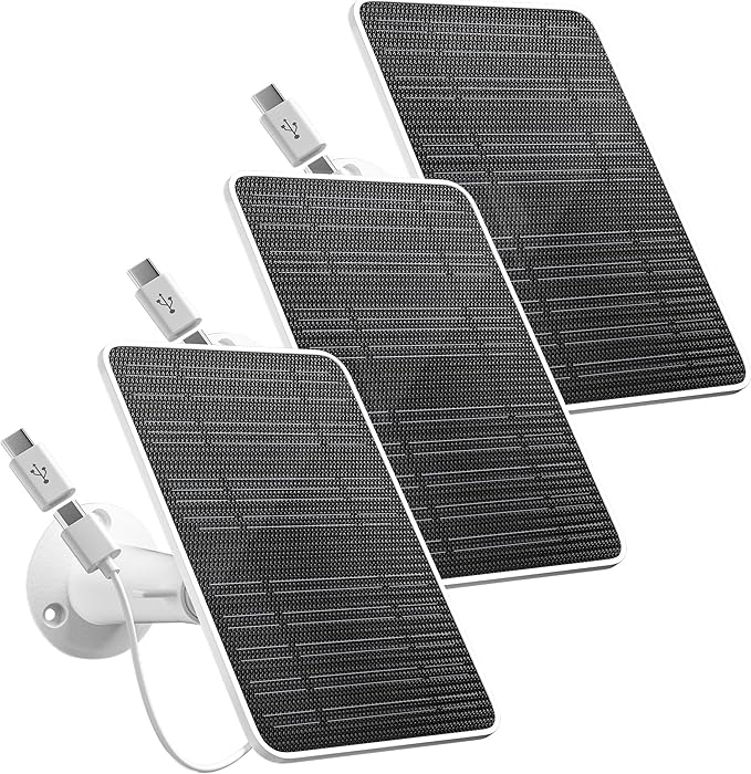 Solar Panel for Security Camera, 5V 4W Solar Panels Charger Compatible with Eufycam 2C/2C Pro/2/2 Pro/E20/E40/E, Micro USB & Type-C Port, IP65 Waterproof, 9.8ft Charging Cable & Wall Mount, 3 Pack