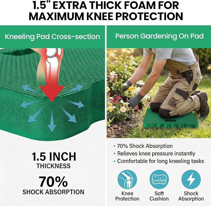 Extra Thick Foam Kneeling Pad for Gardening and Exercise Soft Comfortable Knee Cushion Mat for Floor Work Yard Tasks and Home, Set of 2 Large Green