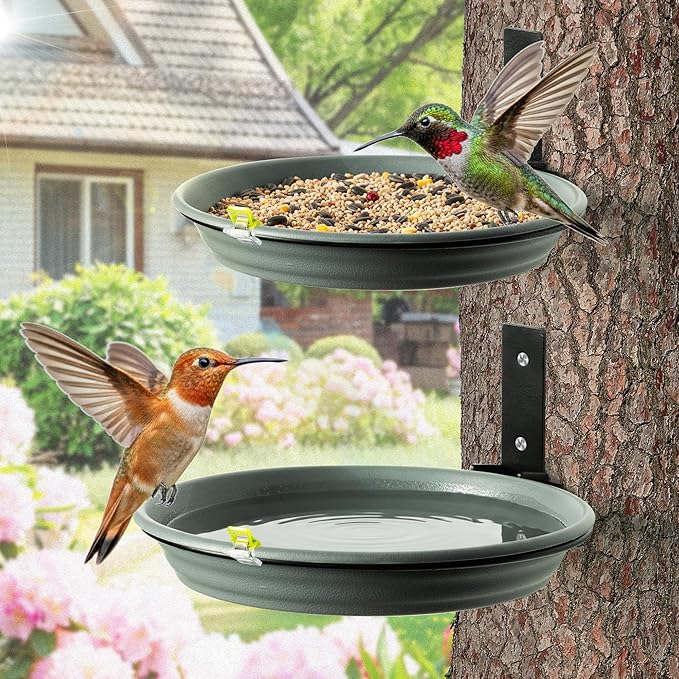 Collapsible Bird Feeder Trays - 3 Tier Foldable Wall Mounted Wild Bird Feeding Station, Heavy Duty Iron Frame with Deep Plastic Removable Trays, Mounting Kit Included for Backyard Garden